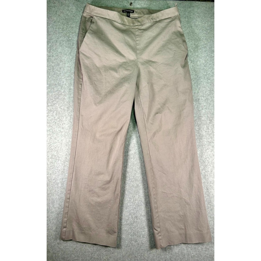 Eileen Fisher Ankle Pants Womens 6 Beige Flat Front Straight Leg Side Closure